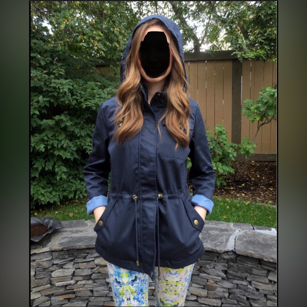 Mia Melon Women's Navy Hooded Rain Jacket